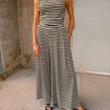 By Together | Fine Line Knit Wide Leg Pant - Cream/Brown