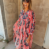 Maison Marigold | Taj Maxi Dress -  Navy Flower/Red Stripes