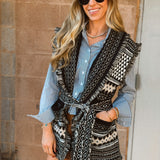 Elan | Sleeveless Sweater Cardigan - Black