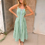 THML | Thin Strap Gingham Pattern Dress - Green