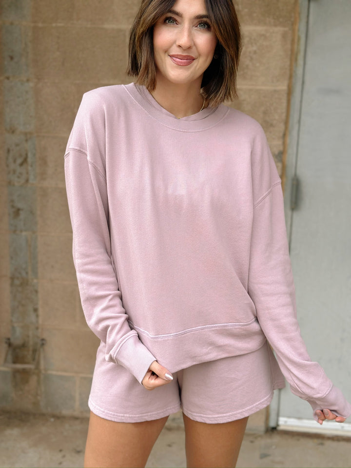 Perfect White Tee | Tyler Pullover Sweatshirt- Mauve