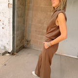 Elan | Elastic Waist Straight Leg Pant - Light Brown