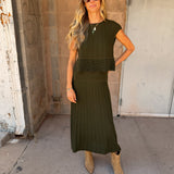Elan | Ribbed Cap Sleeve A-Line Dress - Olive