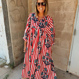 Maison Marigold | Taj Maxi Dress -  Navy Flower/Red Stripes