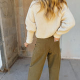 Perfect White Tee | Akira Sateen Slub Barrel Leg Utility Pant - Dark Olive