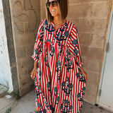 Maison Marigold | Taj Maxi Dress -  Navy Flower/Red Stripes