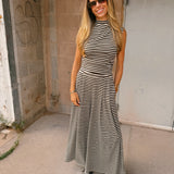 By Together | Fine Line Knit Wide Leg Pant - Cream/Brown