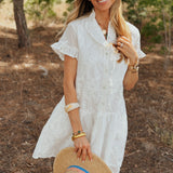 J. Marie | The Bailee Button Up Dress - White Ruffle Embroidery