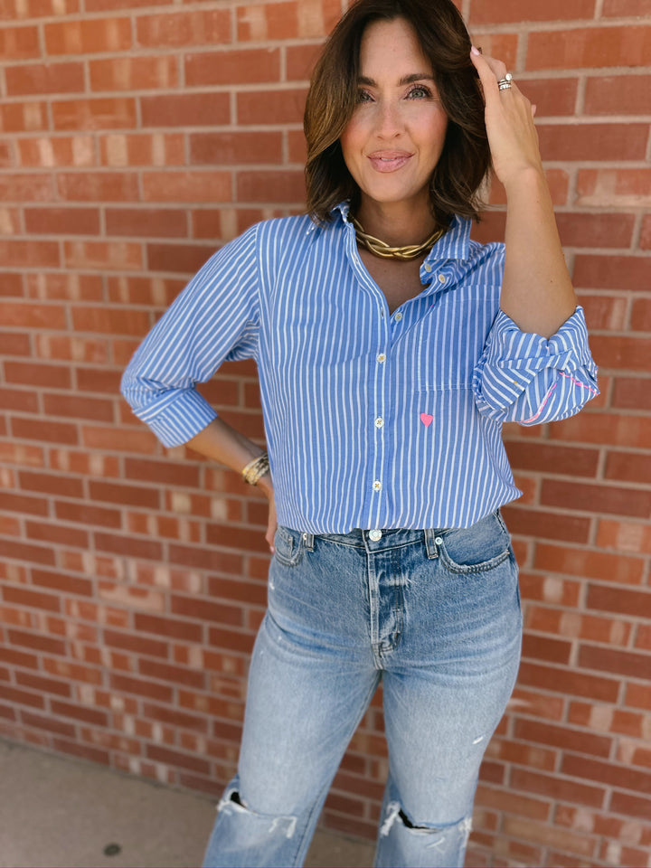 Kerri Rosenthal | Mia Stripe Shirt - Blue Stripe | LAST ONE