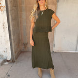 Elan | Ribbed Cap Sleeve A-Line Dress - Olive