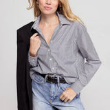 The Shirt | The Long Sleeve Boxy Crop - Black/White Stripe