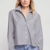 The Shirt | The Long Sleeve Boxy Crop - Black/White Stripe