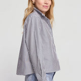 The Shirt | The Long Sleeve Boxy Crop - Black/White Stripe