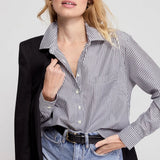 The Shirt | The Long Sleeve Boxy Crop - Black/White Stripe