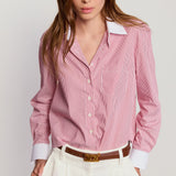 The Shirt | The Long Sleeve Boxy Crop - Thin Red/White Collar