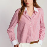 The Shirt | The Long Sleeve Boxy Crop - Thin Red/White Collar