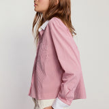 The Shirt | The Long Sleeve Boxy Crop - Thin Red/White Collar