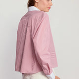 The Shirt | The Long Sleeve Boxy Crop - Thin Red/White Collar