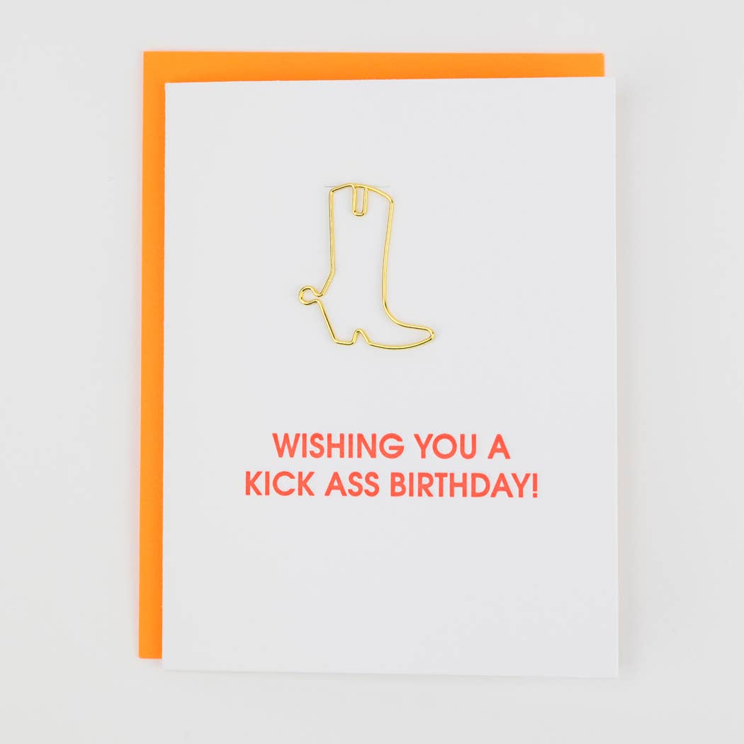 Wishing You A Kick Ass Birthday - Funny Birthday - Cowboy Boot Paperclip Card