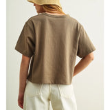 Miou Muse | Short Sleeve Linen Knitted Top - Olive