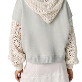 Free People | Laced in Hoodie Crochet Sweater | Heather Grey Combo