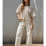 By Together | Landon Striped Knit Tee - Cream & Chocolate