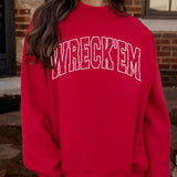 Livy Lu | Wreck 'Em Polka Dot Puff Mock Neck Sweatshirt- Red