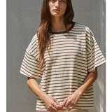 By Together | Landon Striped Knit Tee - Cream & Chocolate