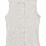 Perfect White Tee | Andrea Luxe Rib Button Front Tank - Oatmeal