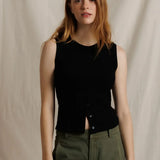Perfect White Tee | Andrea Luxe Rib Button Front Tank - True Black