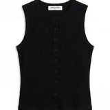 Perfect White Tee | Andrea Luxe Rib Button Front Tank - True Black