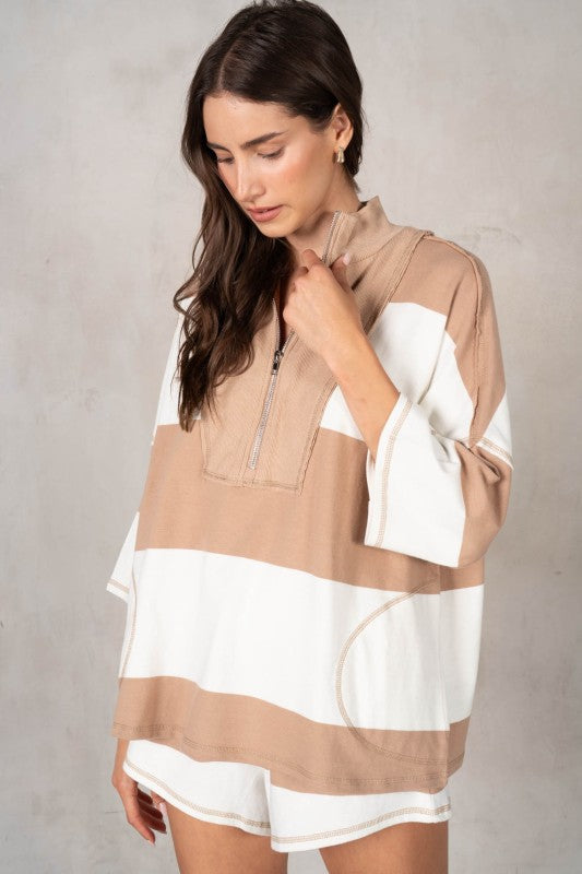 Retro Rugby Striped Set- Taupe