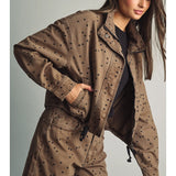 Miou Muse | Polka Dot High Neck Jacket - Cocoa/Black