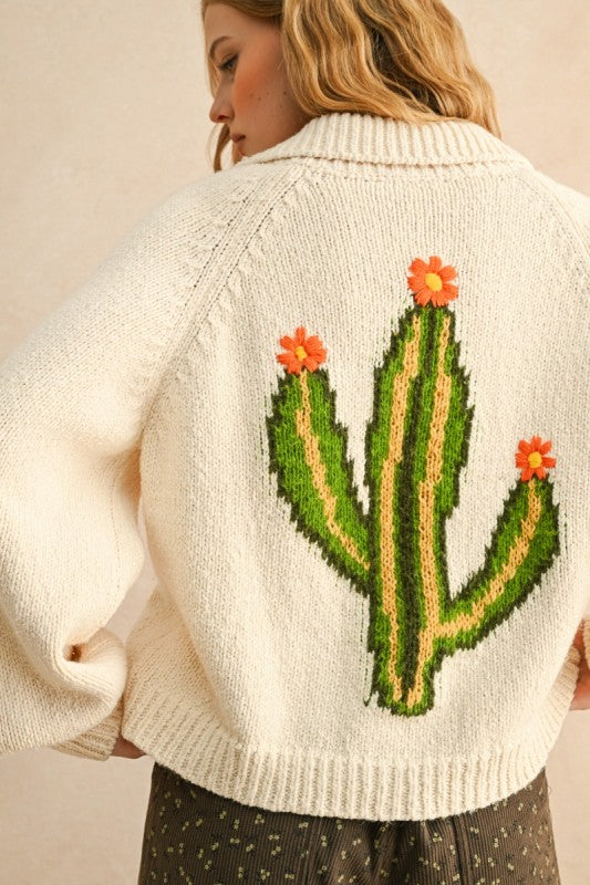 Cactus Button Front Sweater Cardigan