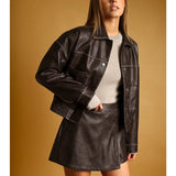 Miou Muse | Faux Leather Wrap Skort - Chocolate