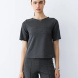 Ripley Rader | Ponte Knit Extended Short Sleeve Top- Charcoal