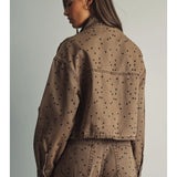 Miou Muse | Polka Dot High Neck Jacket - Cocoa/Black