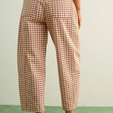 MIOU MUSE | Mini Checker Pattern Barrel Pants - Rosewood