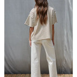 By Together | Landon Striped Knit Tee - Cream & Chocolate