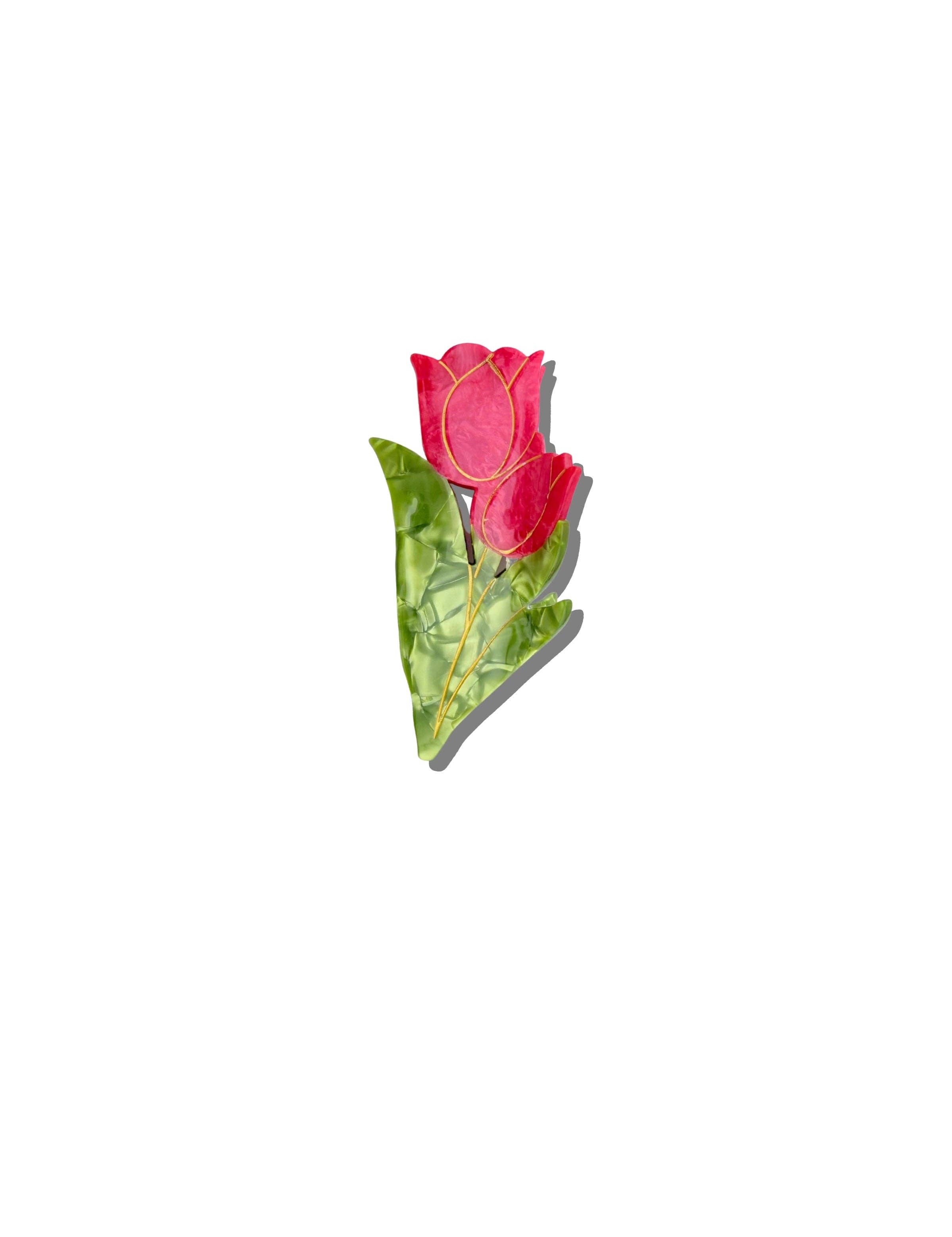 Solar Eclipse | Hand-painted Vintage Tulips Claw Hair Clip
