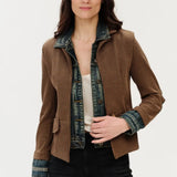 SixFifty | Mixed Media Denim Jacket - Clarissa - Brown Bedford Check