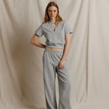 Perfect White Tee | Cleo - French Terry Slit V Neck Sweatshirt - Heather Grey