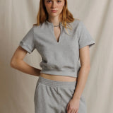 Perfect White Tee | Cleo - French Terry Slit V Neck Sweatshirt - Heather Grey