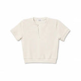 Perfect White Tee | Cleo - French Terry Slit V Neck Sweatshirt - Sugar