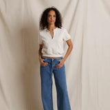 Perfect White Tee | Cleo - French Terry Slit V Neck Sweatshirt - Sugar