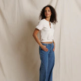 Perfect White Tee | Cleo - French Terry Slit V Neck Sweatshirt - Sugar