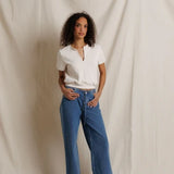 Perfect White Tee | Cleo - French Terry Slit V Neck Sweatshirt - Sugar