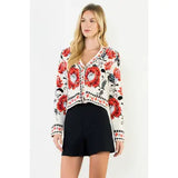 THML | Long Sleeve Pattern Knitted Cardigan - Cream Floral