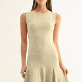 Adelyn Rae | Gabrielle Flared Sleeveless Knit Mini Dress - Oatmeal
