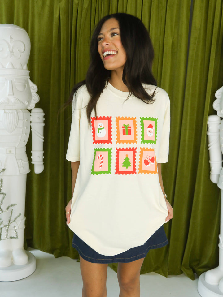 Christmas Stamps Tee - Ivory